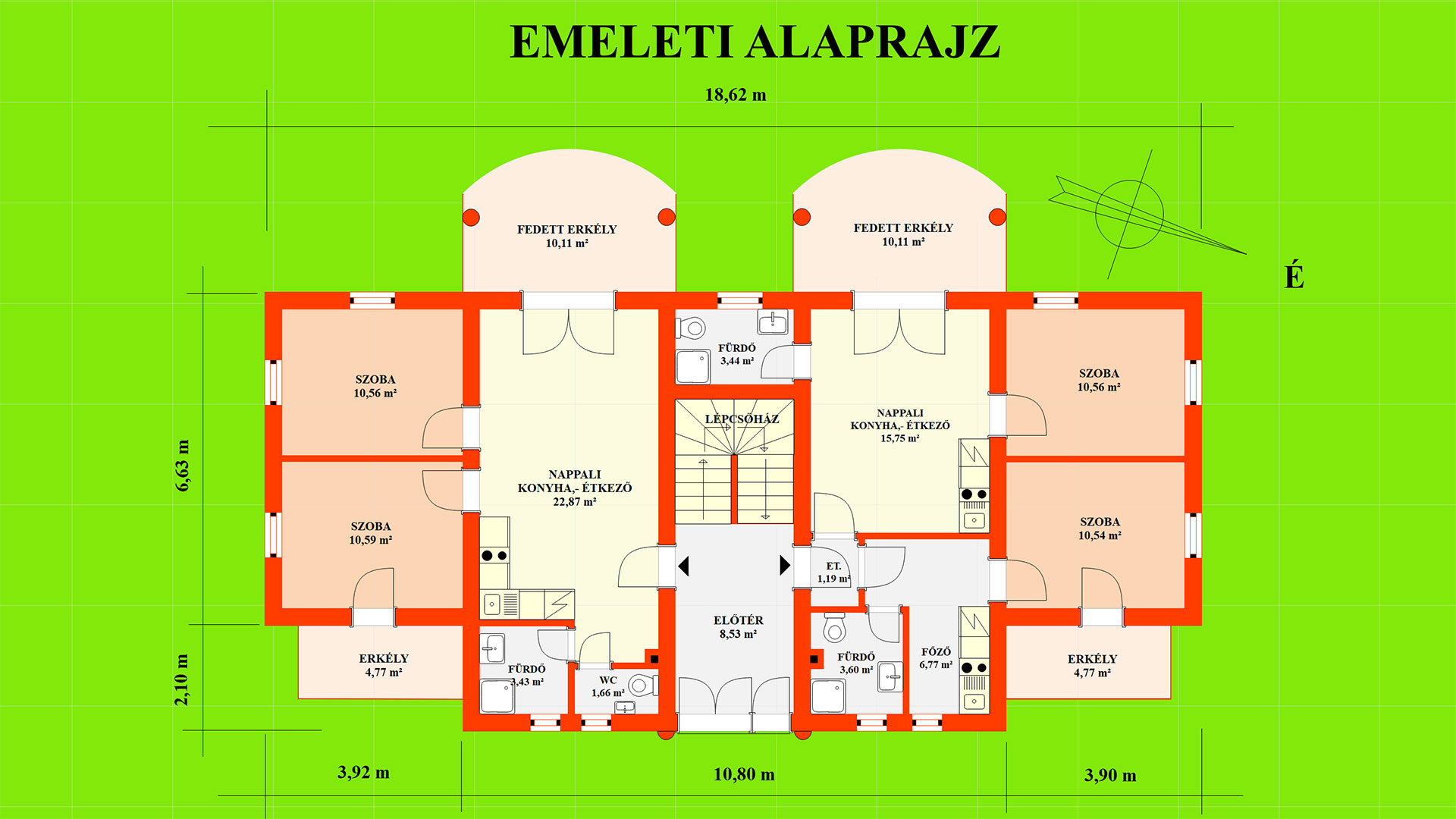 Az emelet kb. 114,26 m2 alapterületű