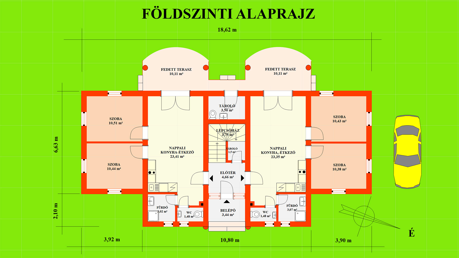 A földszint kb. 114,47 m2 alapterületű