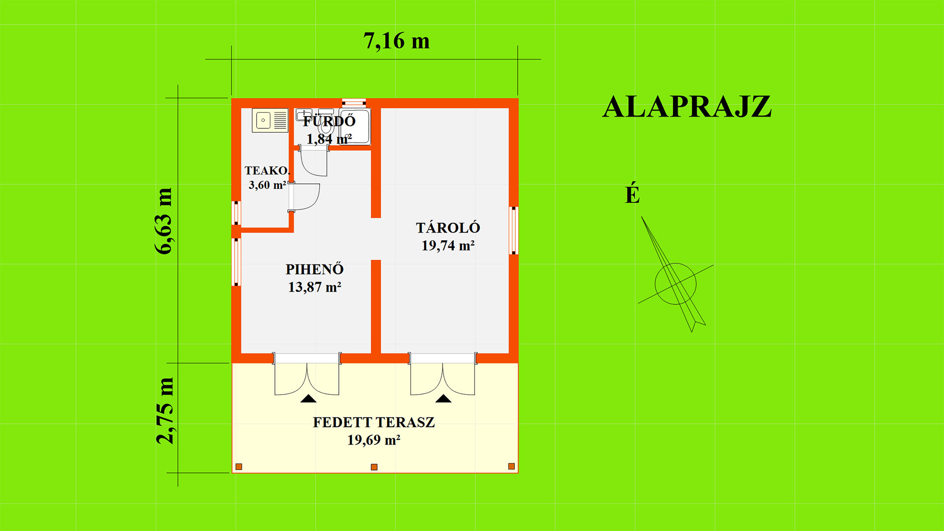 A képen a melléképület (vendégház) alaprajza látszik