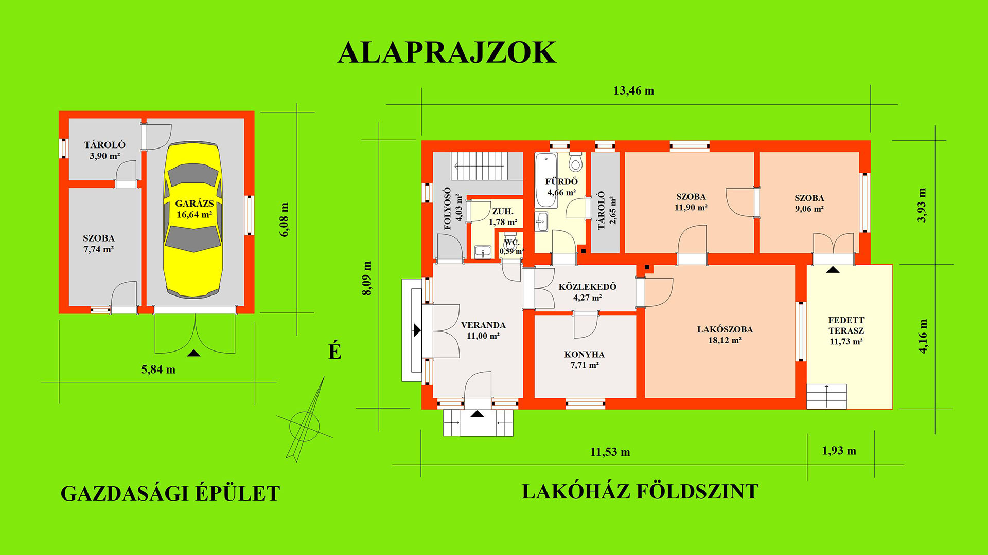 A képen, a lakóház alaprajzi elrendezése látszik.