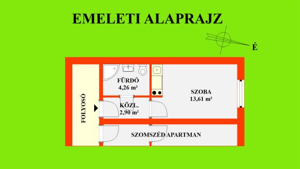 Az emeleti apartmanok mindegyike ilyen alaprajzi beosztású