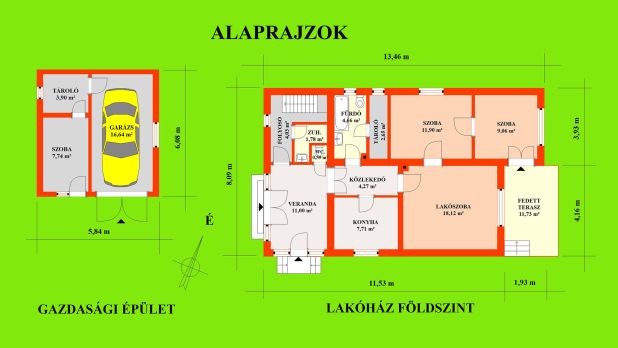 A képen, a lakóház alaprajzi elrendezése látszik.
